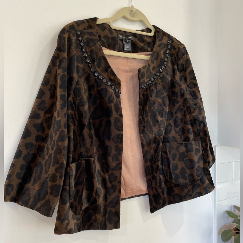 Leopard Print Cape Style Jacket With Bejeweled Ne… - image 4